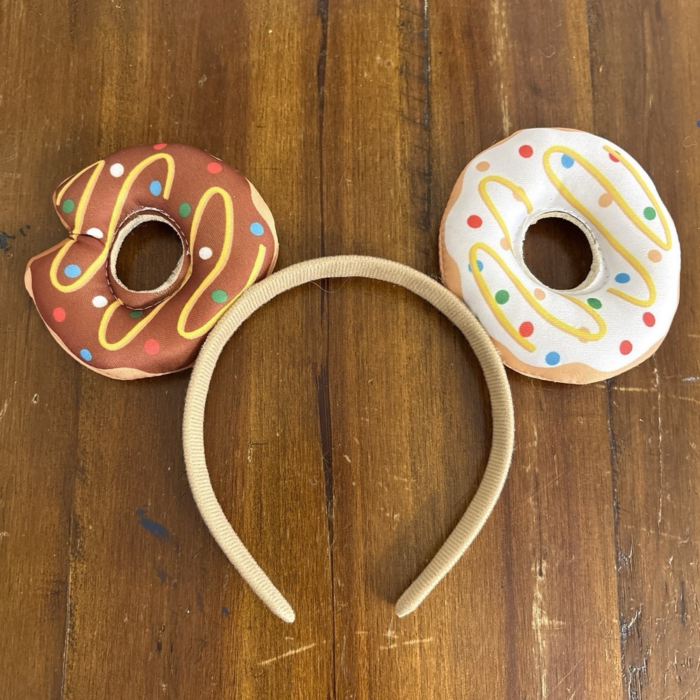 Plush Donut Mouse Ears Tan Headband Sprinkles White Brown Multicolor Youth
